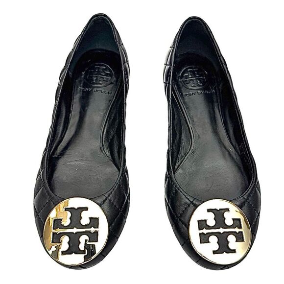 Tory Burch Women’s Ballet Flats Shoes Black Quilted Leather Size 6.5 M Pre-Owned - Picture 8 of 11